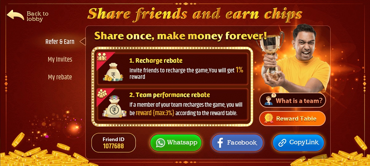 Invite Friends And Earn Money by TeenPatti Win App