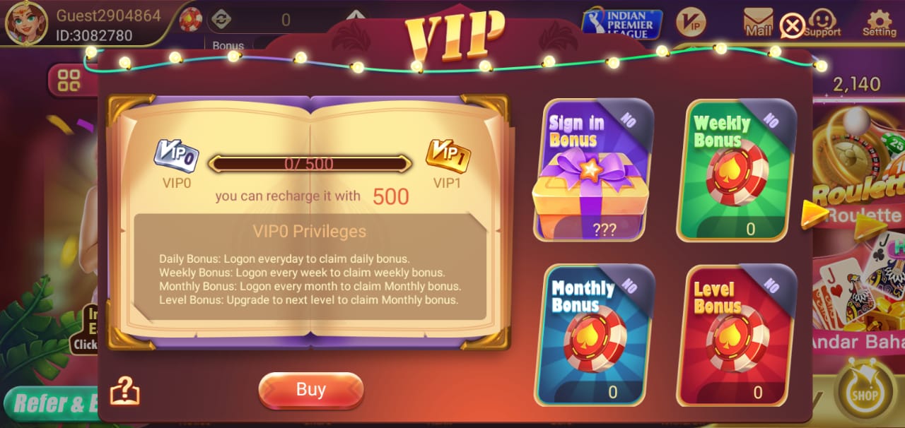 Collect VIP Bonus in Rummy Yes