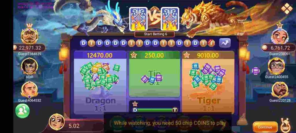 Dragon vs tiger game play in Rummy Crown APK