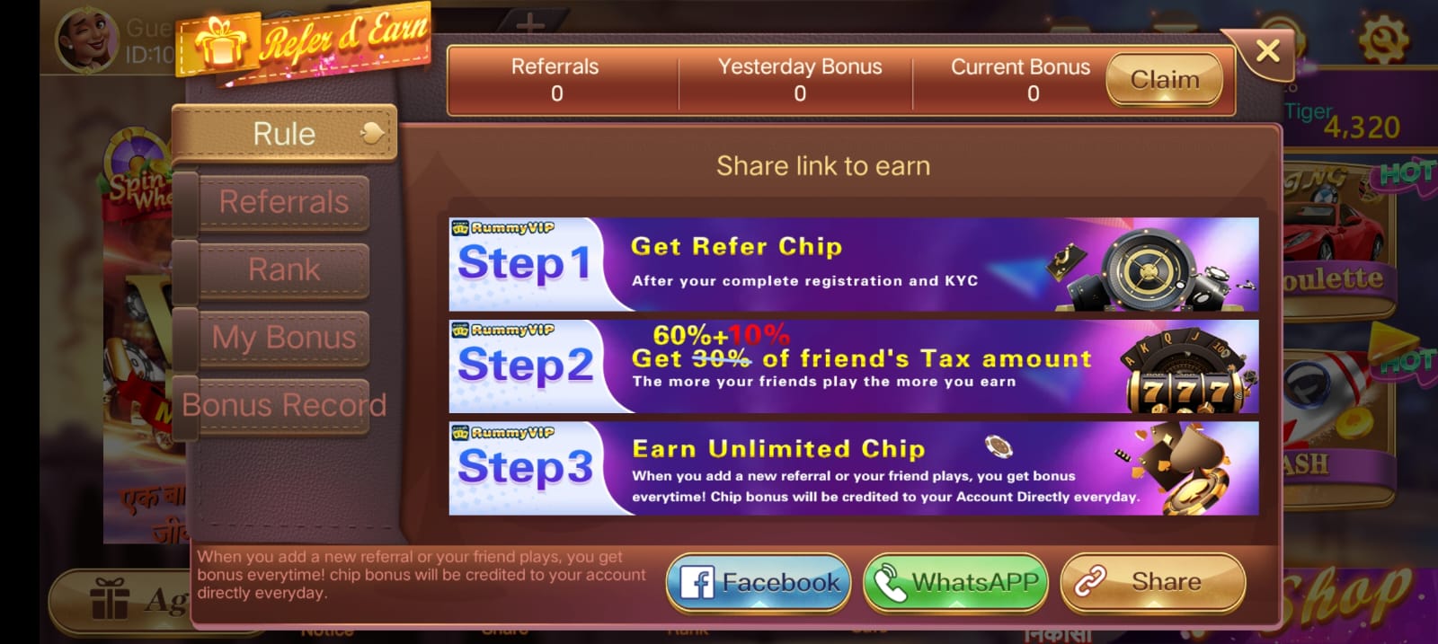 Refer & Earn Program In Rummy Vip App ?
