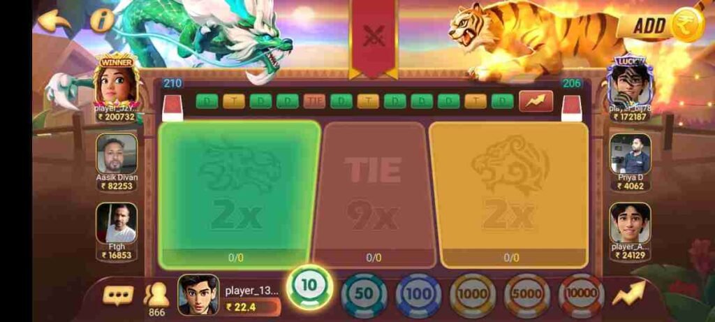 Dragon vs tiger game play in Teen Patti best APK