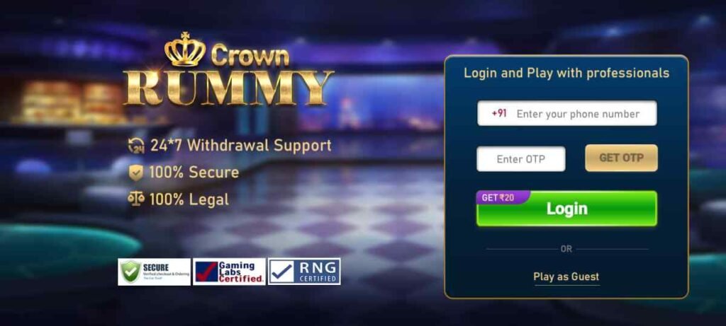 Login & Register for Crown Rummy Apk