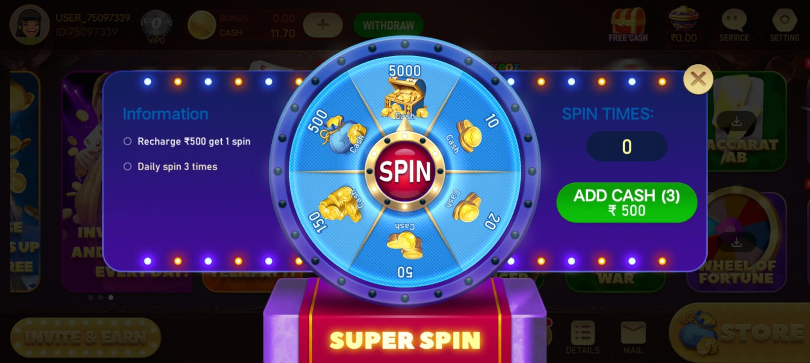 Super Spin In Rummy Lala App