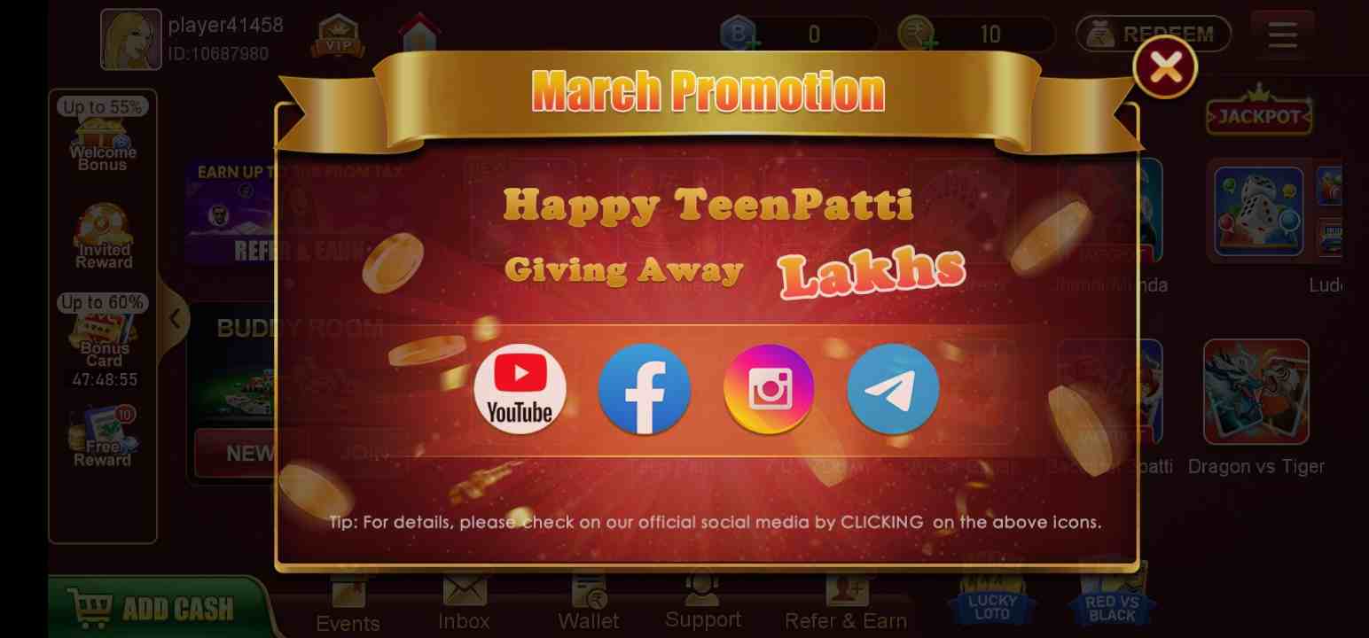 Happy Teen Patti App Download sign-up Bonus Rs 10 Min.
